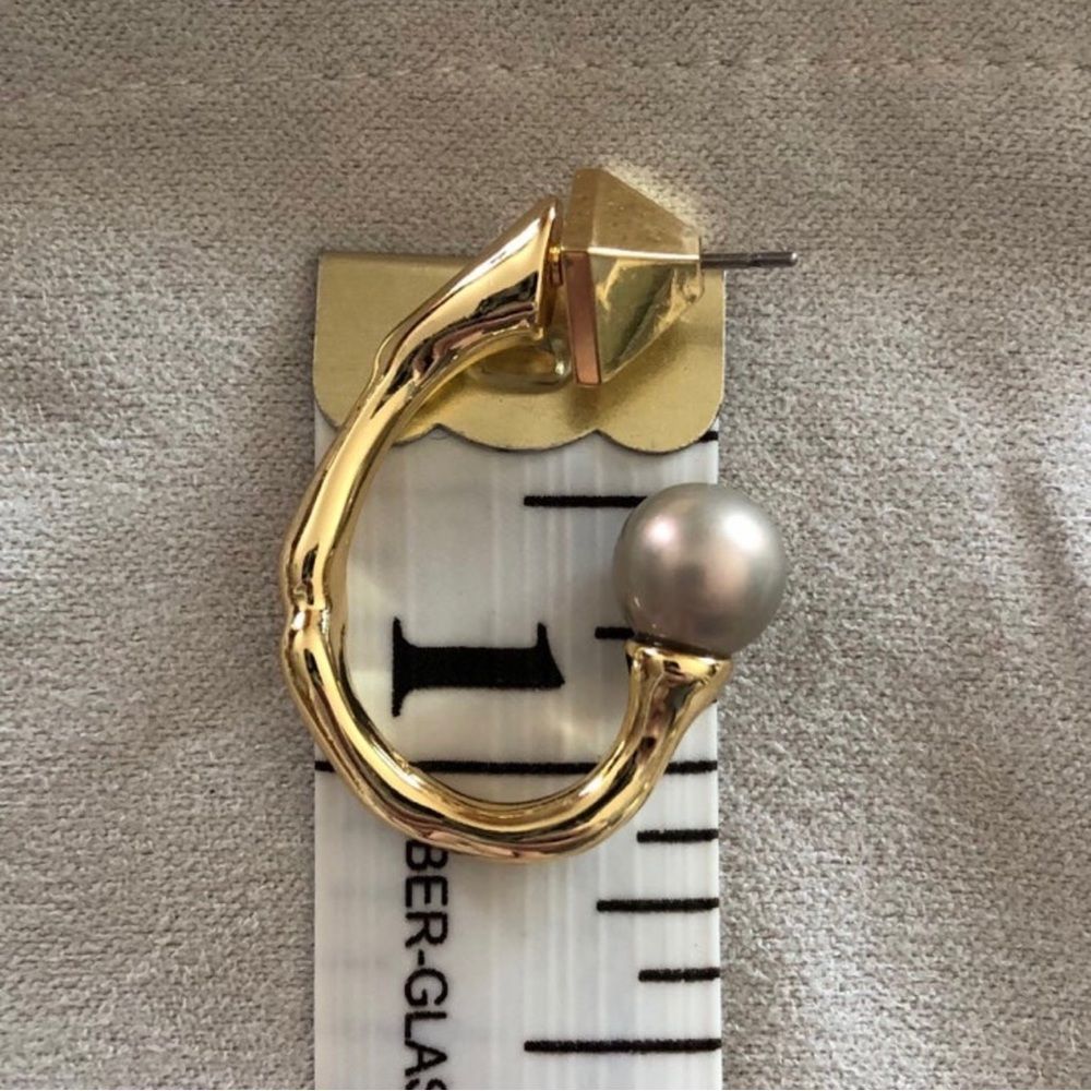 ALEXIS BITTAR Pearl Capped Twisted Gold Open Hoop Post Earrings - MSRP $195 - Picture 6 of 14